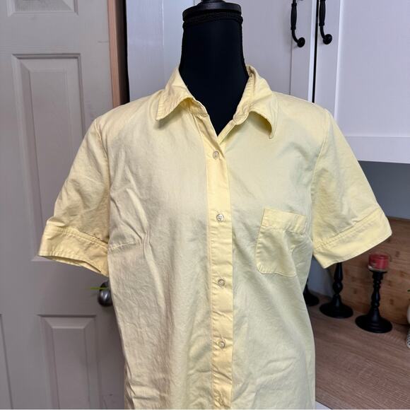 Lands End VTG Women’s Yellow Shirt Dress Size 10 Shoulder Pads 100% Cotton Shift - Picture 3 of 13
